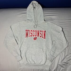 Mens Champion Wisconsin College Hoodie Gray